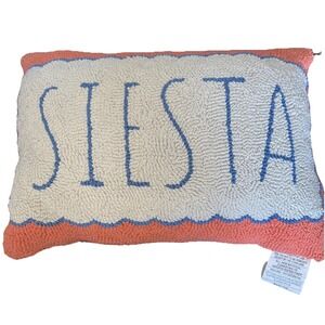 Decorative Coral Blue Rug Hooked  Cross Stitch Throw Pillow Siesta